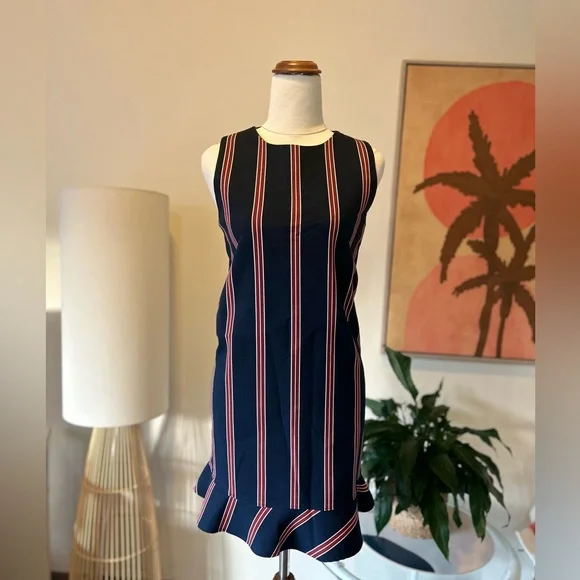 Zara Trafaluc Collection Striped Shift Dress Ruffle Hem Red Blue Sleeveless - Picture 5 of 6